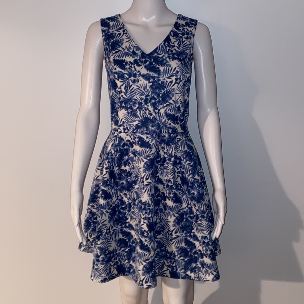 Copper Key Blue Hawaiian Print Dress